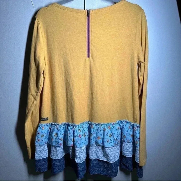 Matilda Jane Weekend Vibes Tunic Top Yellow Blue Tiered Ruffle Hem Women's L - Picture 2 of 6